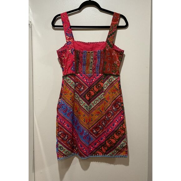 FARM RIO Red Patchwork Bandana Sleeveless Embroidered Mini Dress Women's Medium - Picture 2 of 15